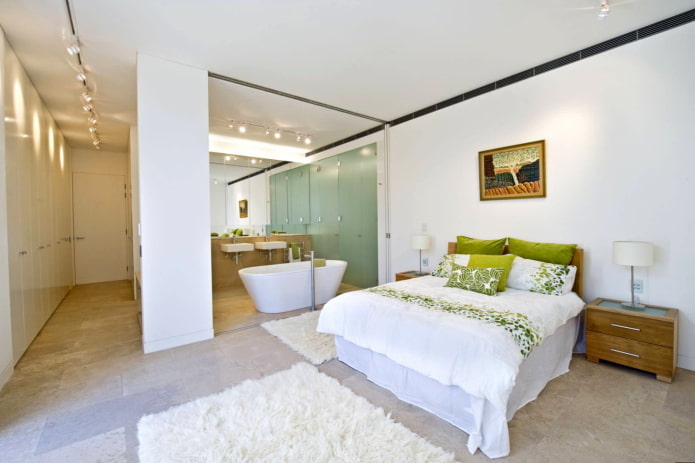 Bathroom with spotlights on the ceiling