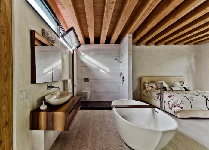 Bathroom with shower in the bedroom