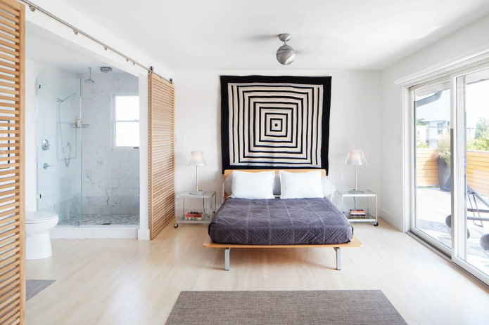 Shower in a Scandinavian bedroom