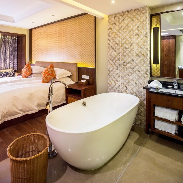 bathroom combined with bedroom