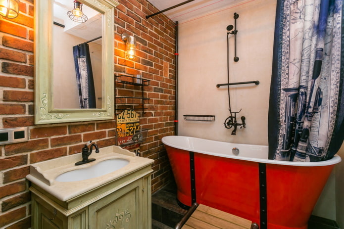 plumbing in the bathroom in the loft style