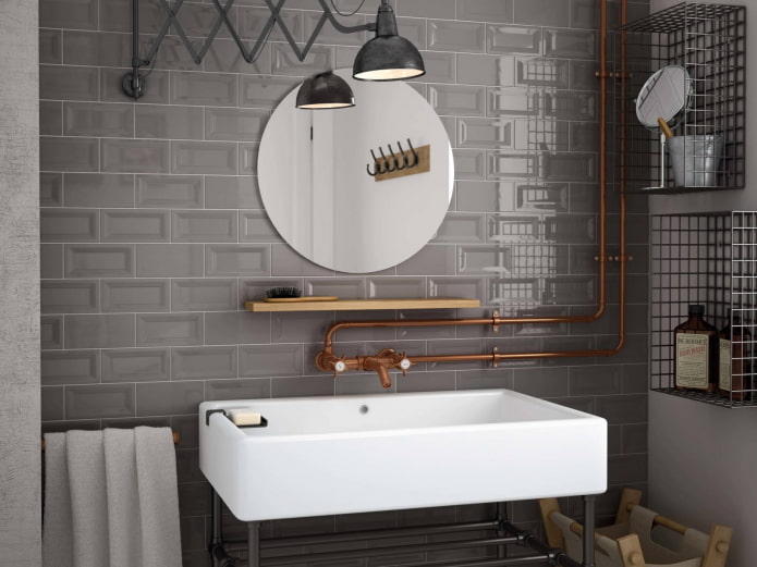 lighting in the interior of a bathroom in the loft style