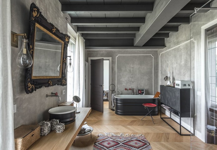color scheme of a bathroom in a loft style