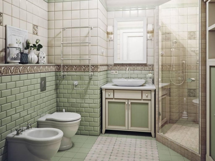 Corner shower cabin in the bathroom