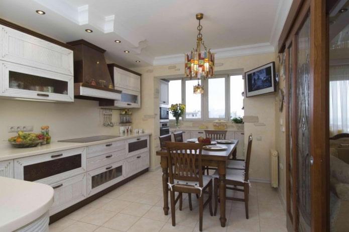 TV in the corner of the kitchen