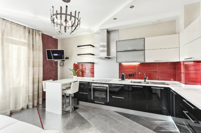 TV in the corner of the kitchen