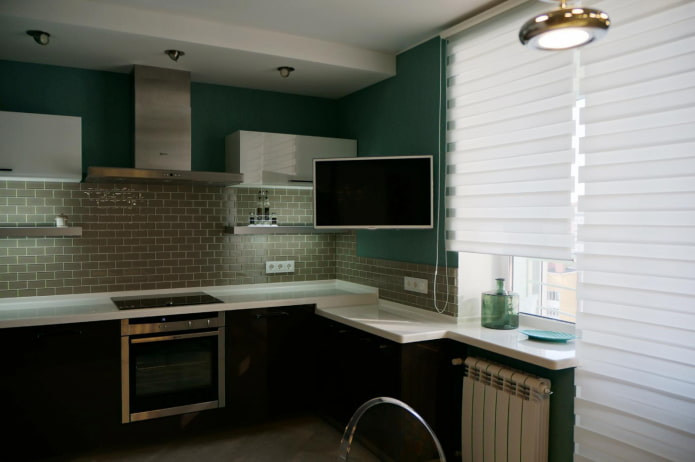 TV in the corner of the kitchen