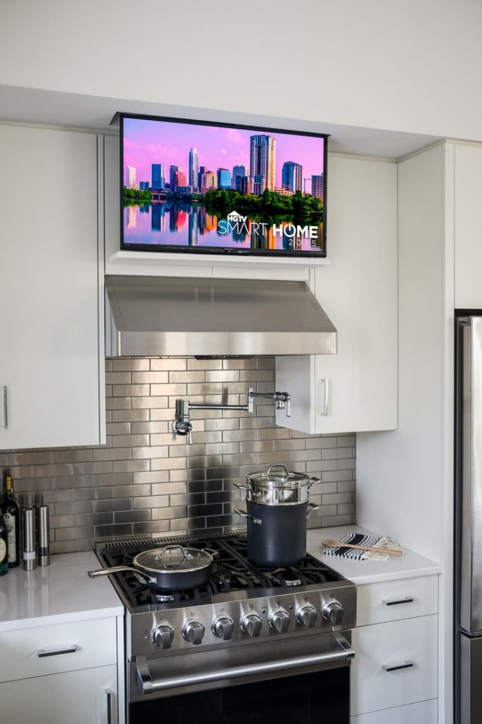 TV above the hood in the kitchen