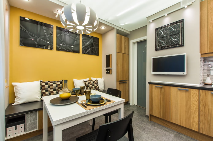 TV in the interior of a small kitchen