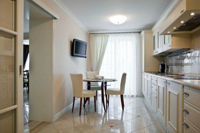 TV above the table in the kitchen
