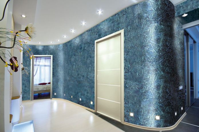 Venetian decorative plaster of blue color