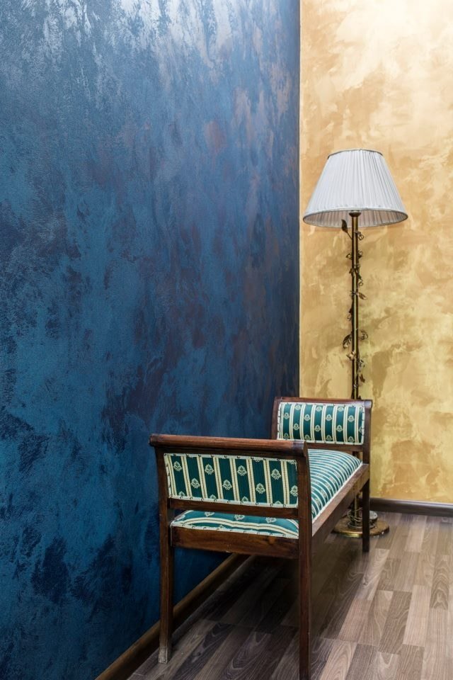 Venetian decorative plaster of blue color