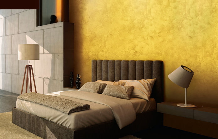Venetian decorative plaster under gold in the interior