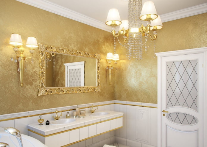 Venetian decorative plaster under gold in the interior