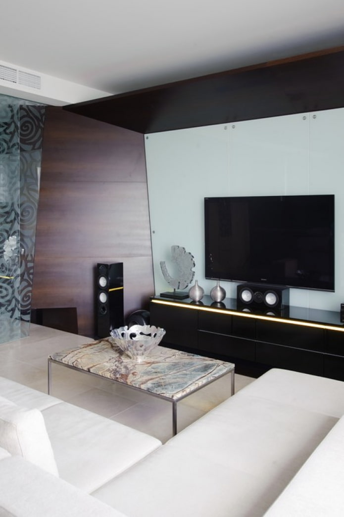 an unusual console table under tv
