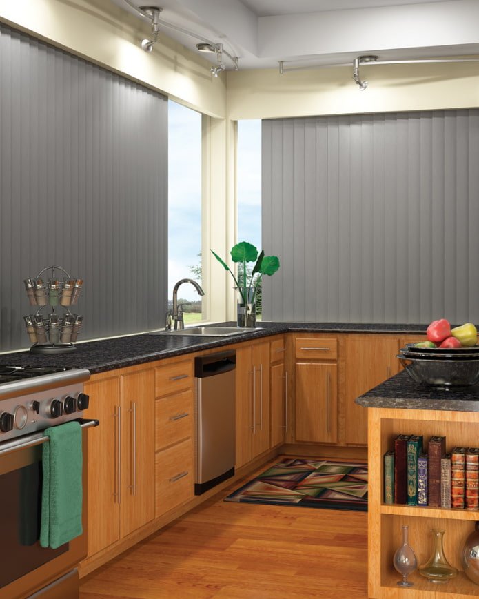 vertical blinds in the kitchen interior