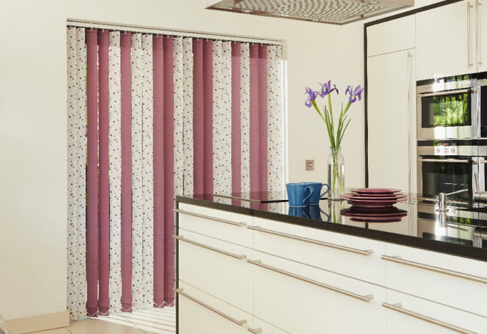 multicolored blinds in the kitchen