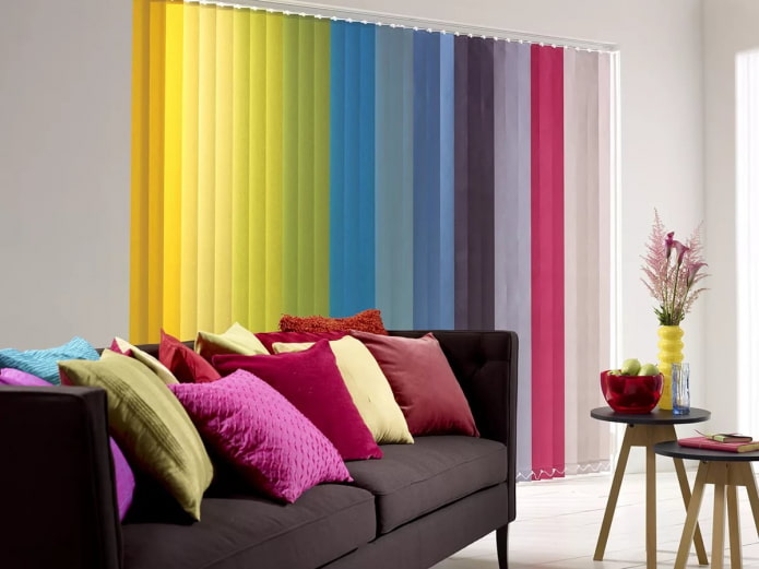multicolored blinds in the living room