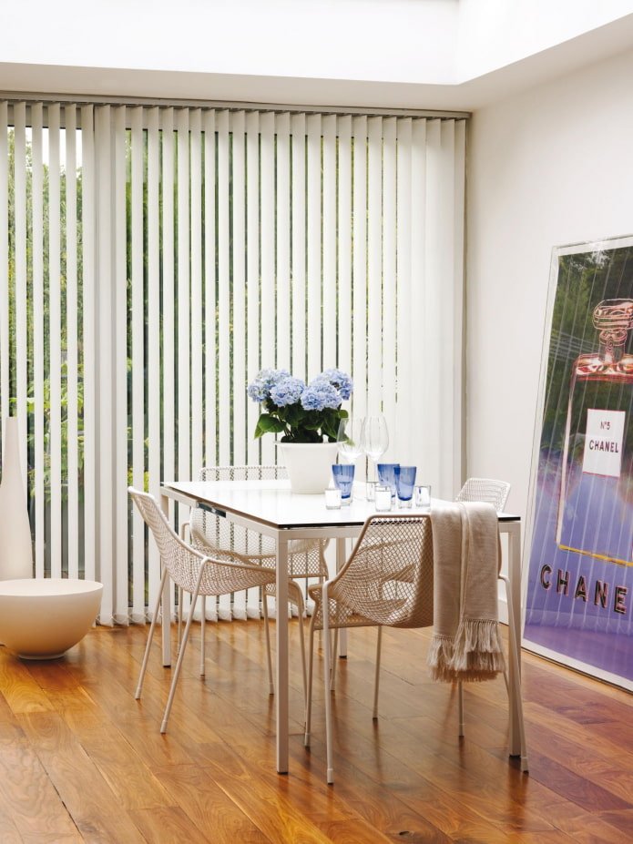 white vertical slats in the interior