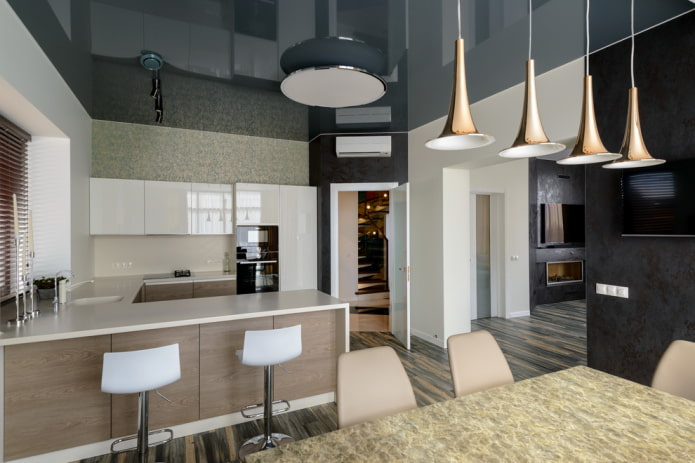 single-level stretch ceiling structure in the interior