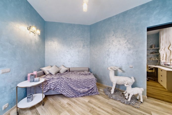 Venetian decorative plaster of blue color