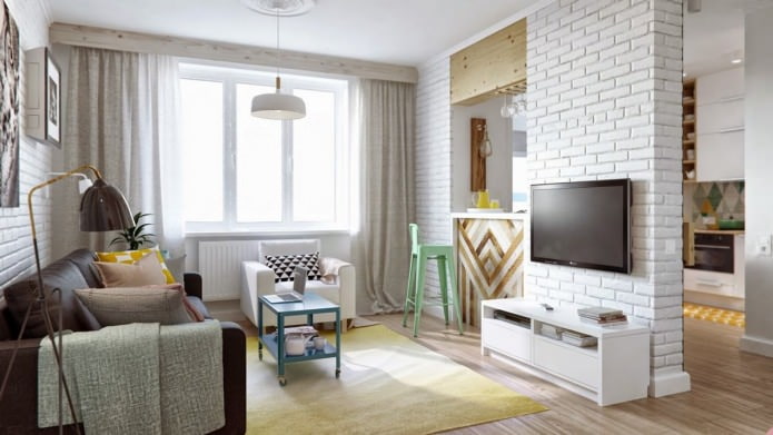 white brick wall in the living room interior