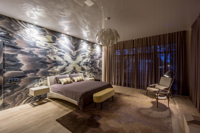 stretch ceiling in the bedroom interior