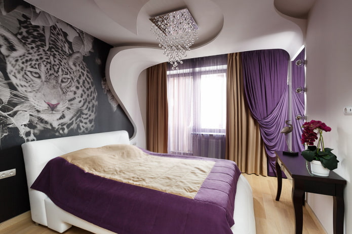 plasterboard ceiling in the bedroom interior