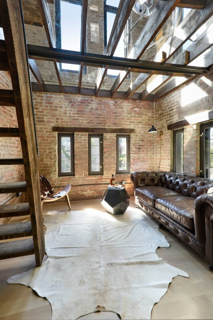 glass ceiling in the living room interior