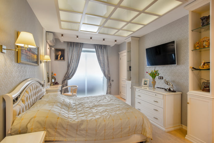 glass ceiling in the bedroom interior