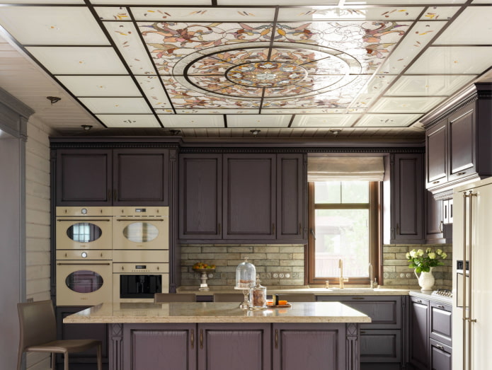 cassette ceiling in the kitchen interior