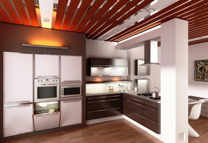 aluminum panels on the ceiling in the kitchen