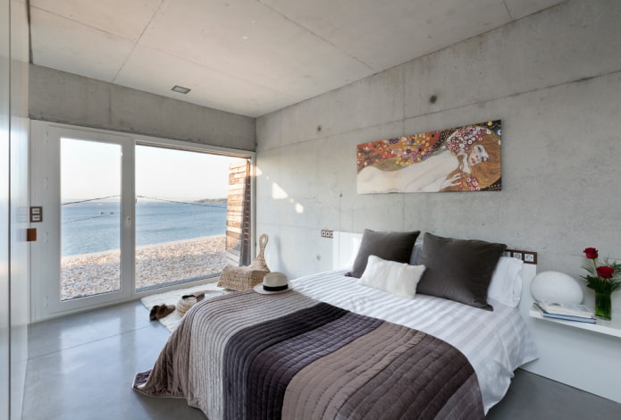 concrete ceiling in the bedroom interior