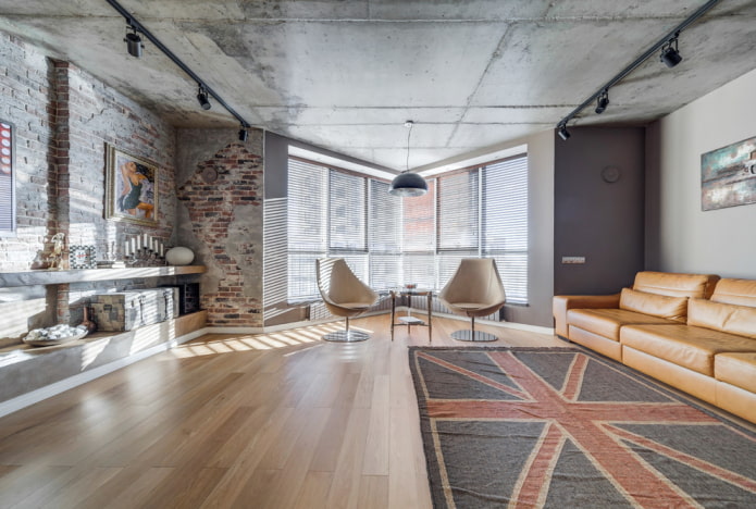 concrete ceiling in the living room interior