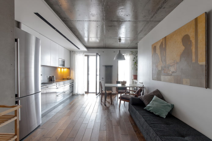 concrete ceiling in the kitchen interior