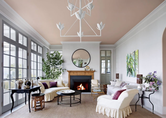 painted ceiling in the living room interior