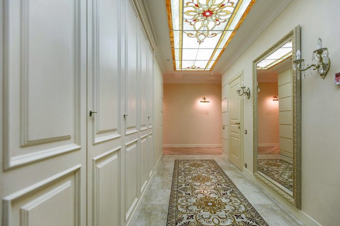 stained glass ceiling in the interior of the hallway