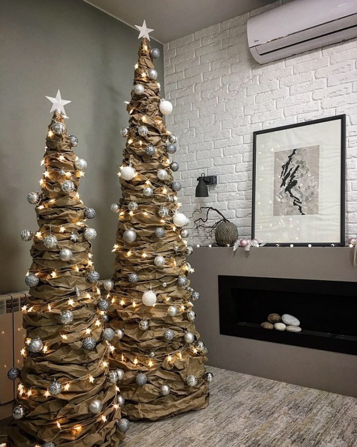 Christmas trees made of kraft paper
