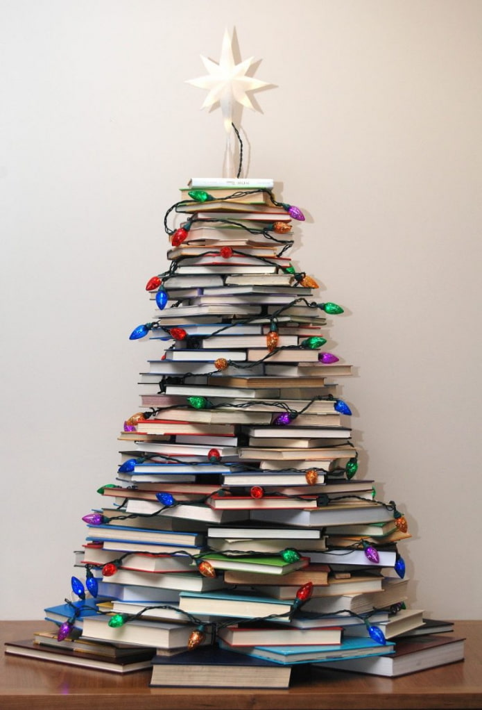 Christmas tree made of books