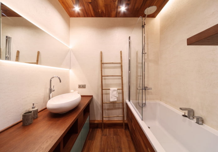Beige plaster in the bathroom