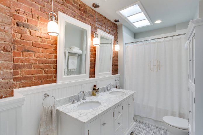 Brick on the bathroom wall