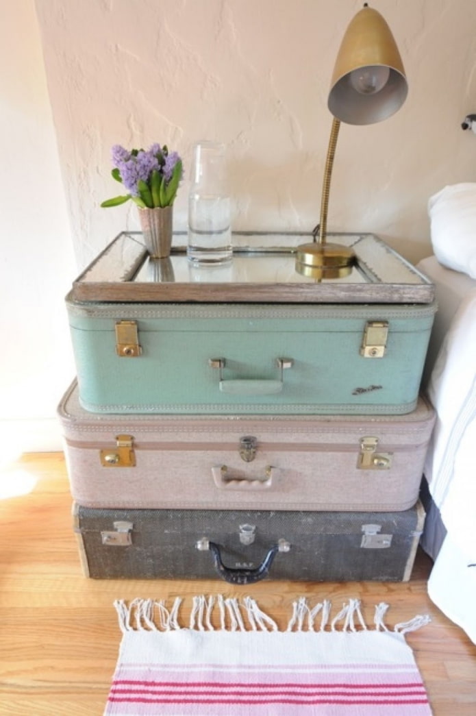 bedside table made of suitcases