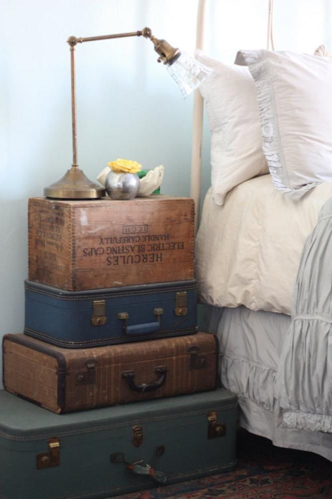 bedside table made of suitcases