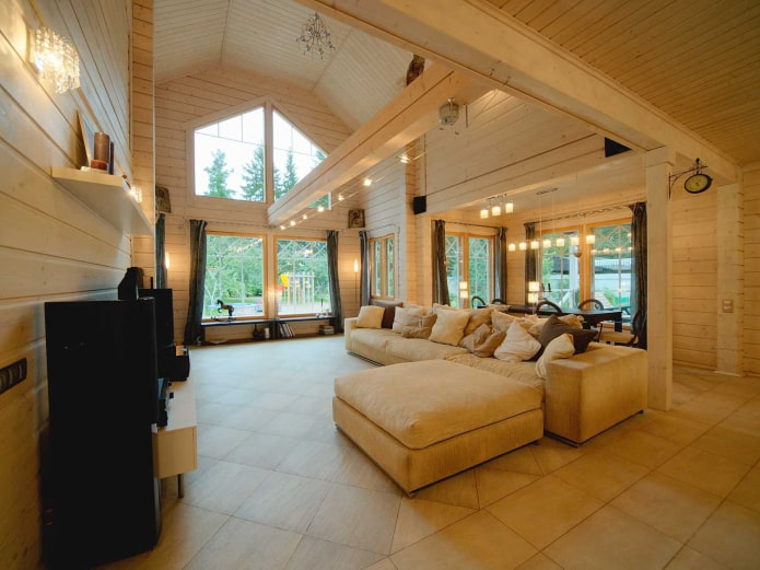 lighting in a living room with high ceilings