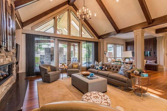 living room with a mansard roof