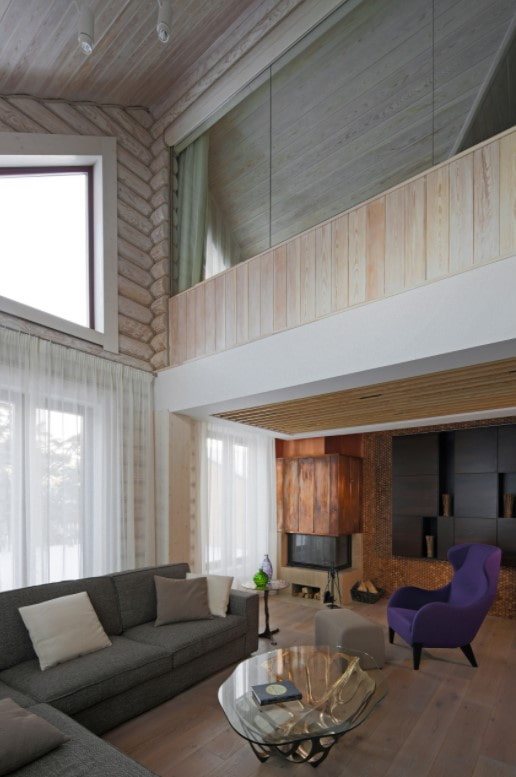 living room with a high ceiling in a private house