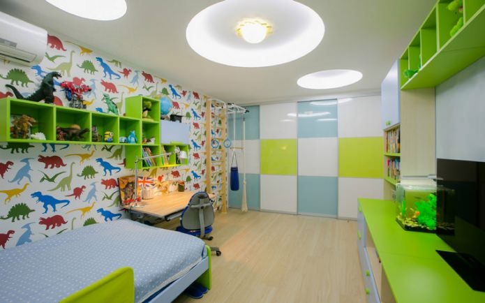 wallpaper with dinosaurs in a children's room for a boy 3-6 years old
