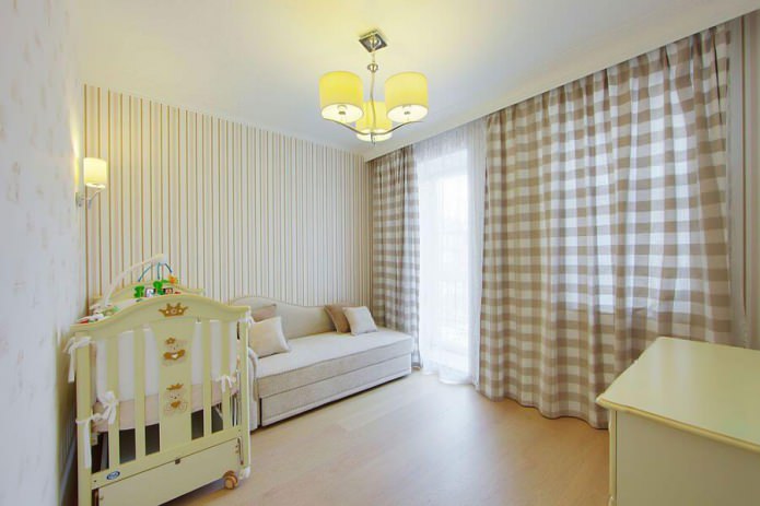 striped wallpaper in the nursery in light colors