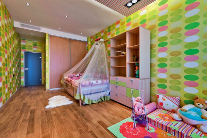 wallpaper in a children's room for a girl 3-6 years old