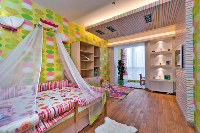 wallpaper in a children's room for a girl 3-6 years old